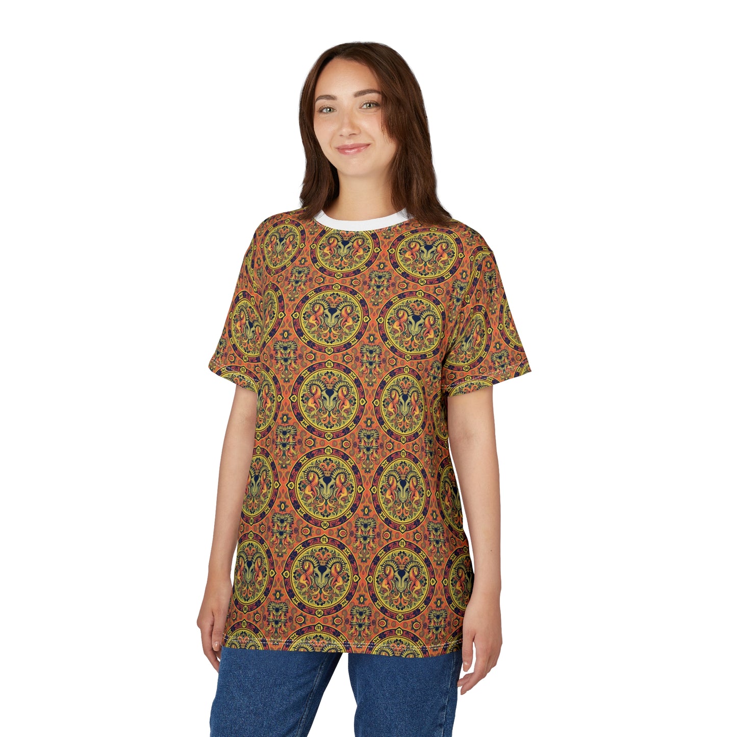 Unisex Cut & Sew T-Shirt, AOP, Aries, Zodiac v1, Pattern
