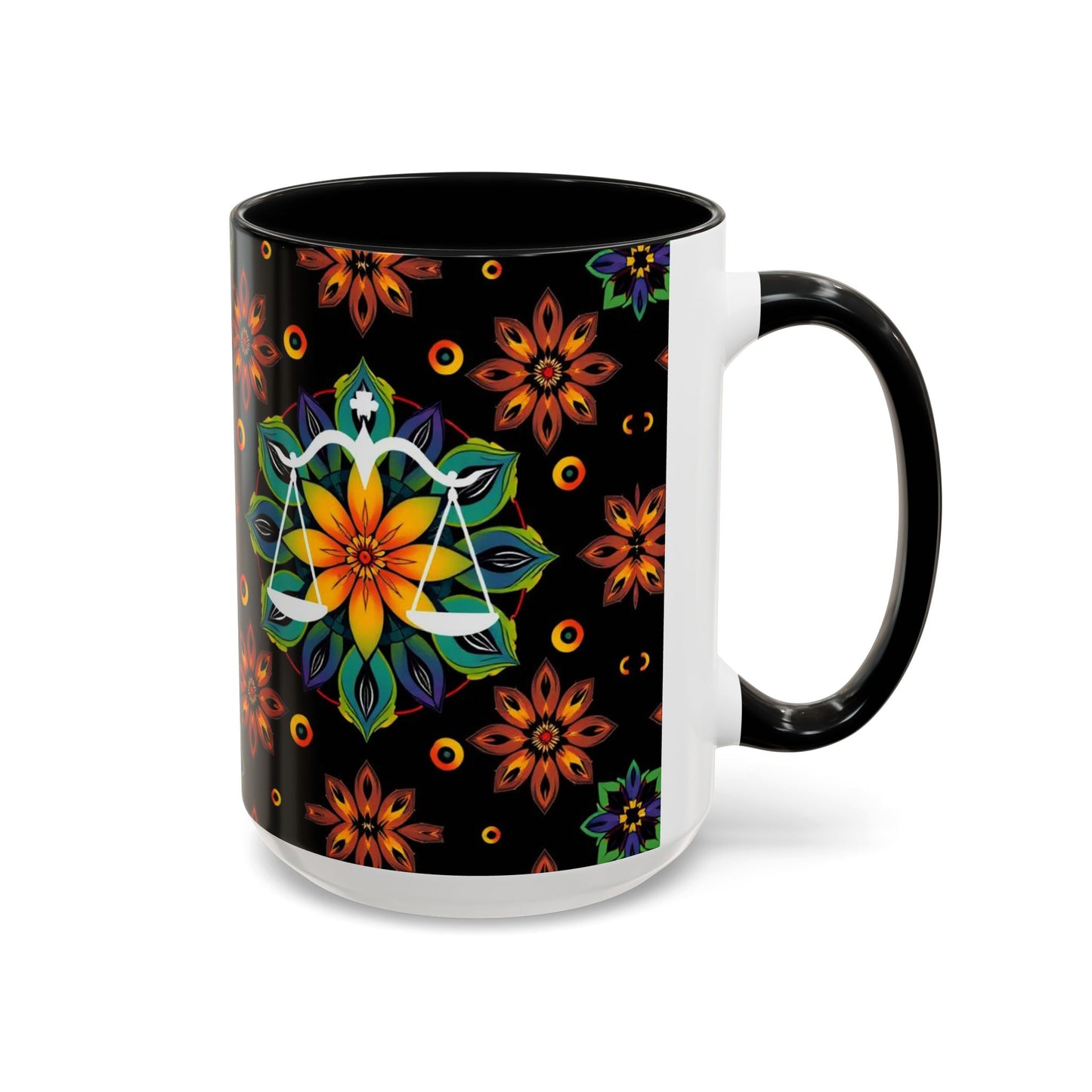 Accent Coffee Mug, Libra, Zodiac v4, Flower Pattern, (11, 15oz)