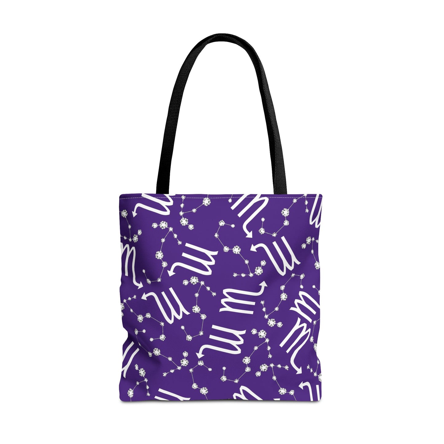 Tote Bag, Scorpio Zodiac Sign, AOP, (Purple, White)