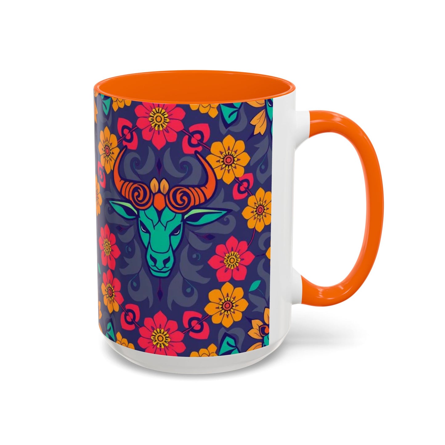Accent Coffee Mug, Taurus, Zodiac. Flower Pattern, (11, 15oz)