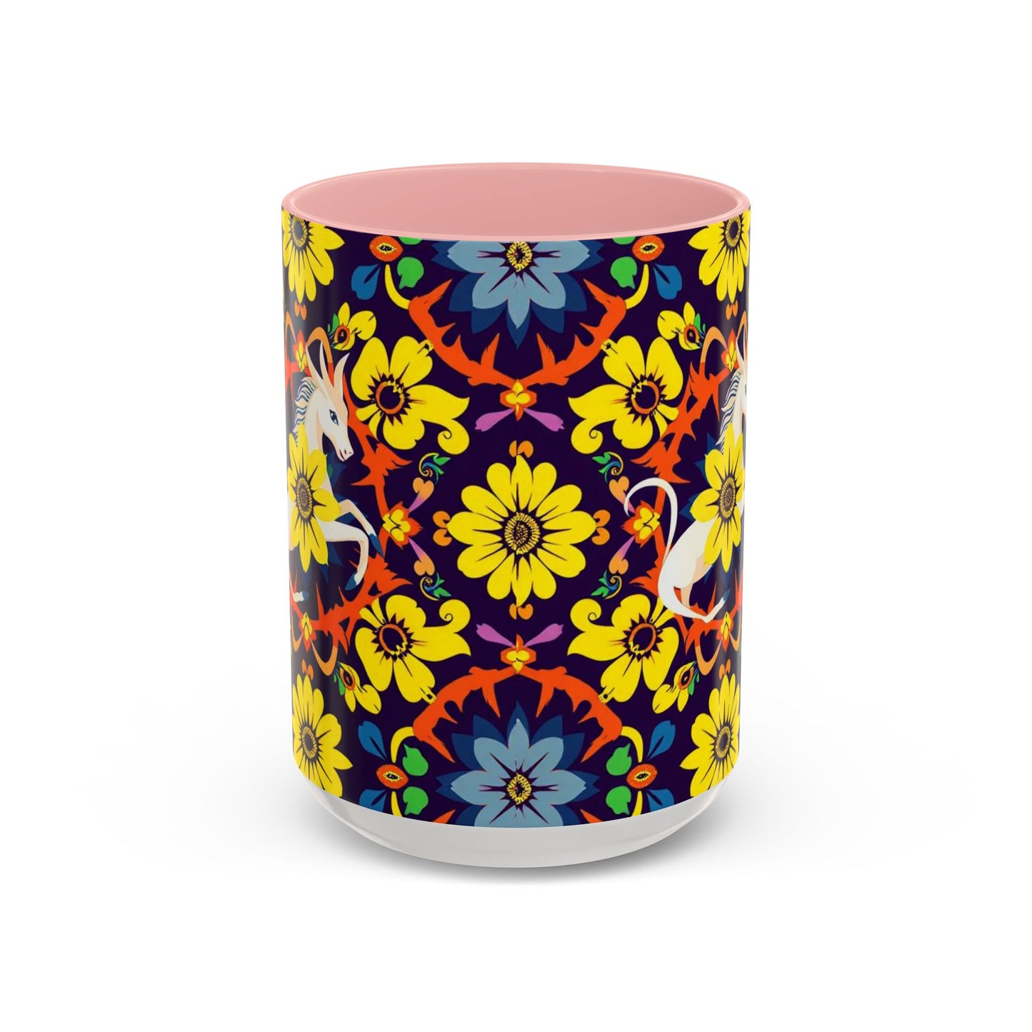 Accent Coffee Mug, Aquarius, Zodiac v1, Flower Pattern, (11, 15oz)