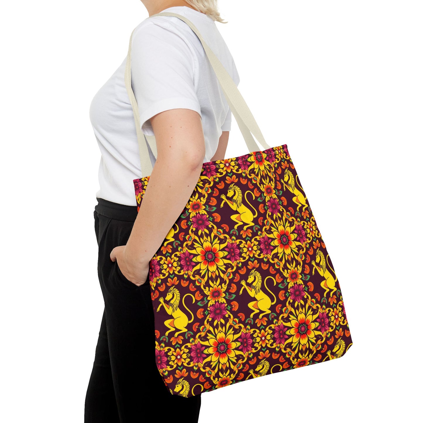 Tote Bag (AOP), Virgo, Zodiac v2, Flower Pattern