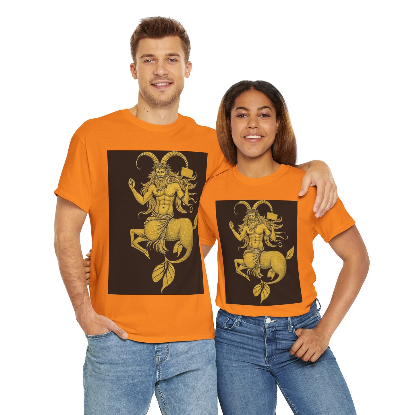 Unisex Heavy Cotton T-Shirt, Capricorn God, Zodiac Design