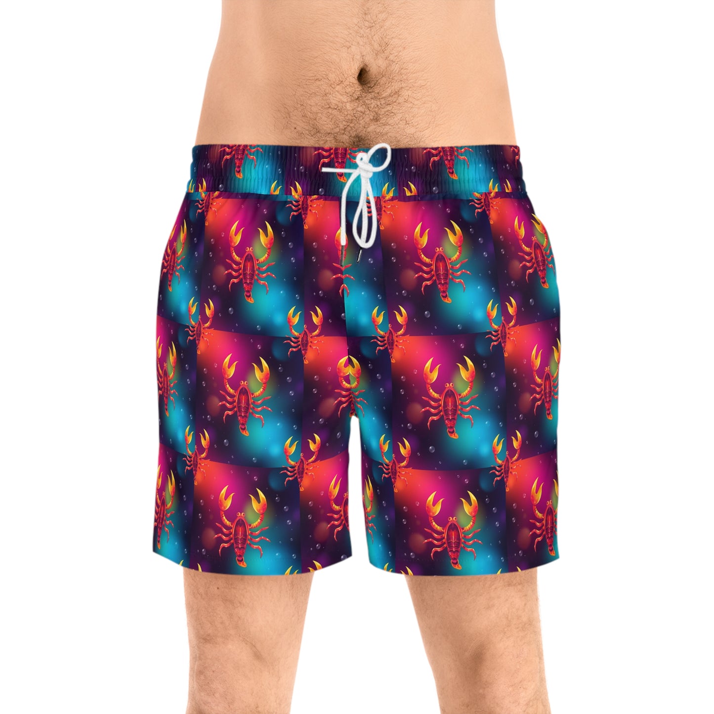 Men's Mid-Length Swim Shorts, (AOP), Scorpio, Zodiac v1, Bubble Pattern