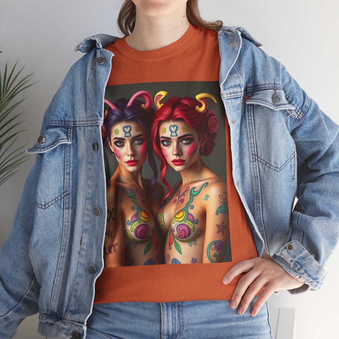 Unisex Heavy Cotton T-Shirt, Gemini, Zodiac v3, Sexy Art