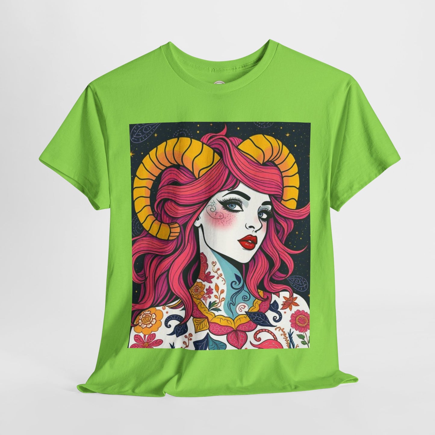 Unisex Heavy Cotton T-Shirt, Aries, Zodiac v2, Sexy Art