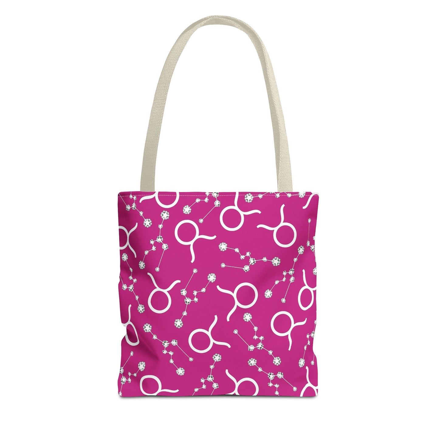 Tote Bag, Taurus Zodiac Sign, AOP, (Pink, White)