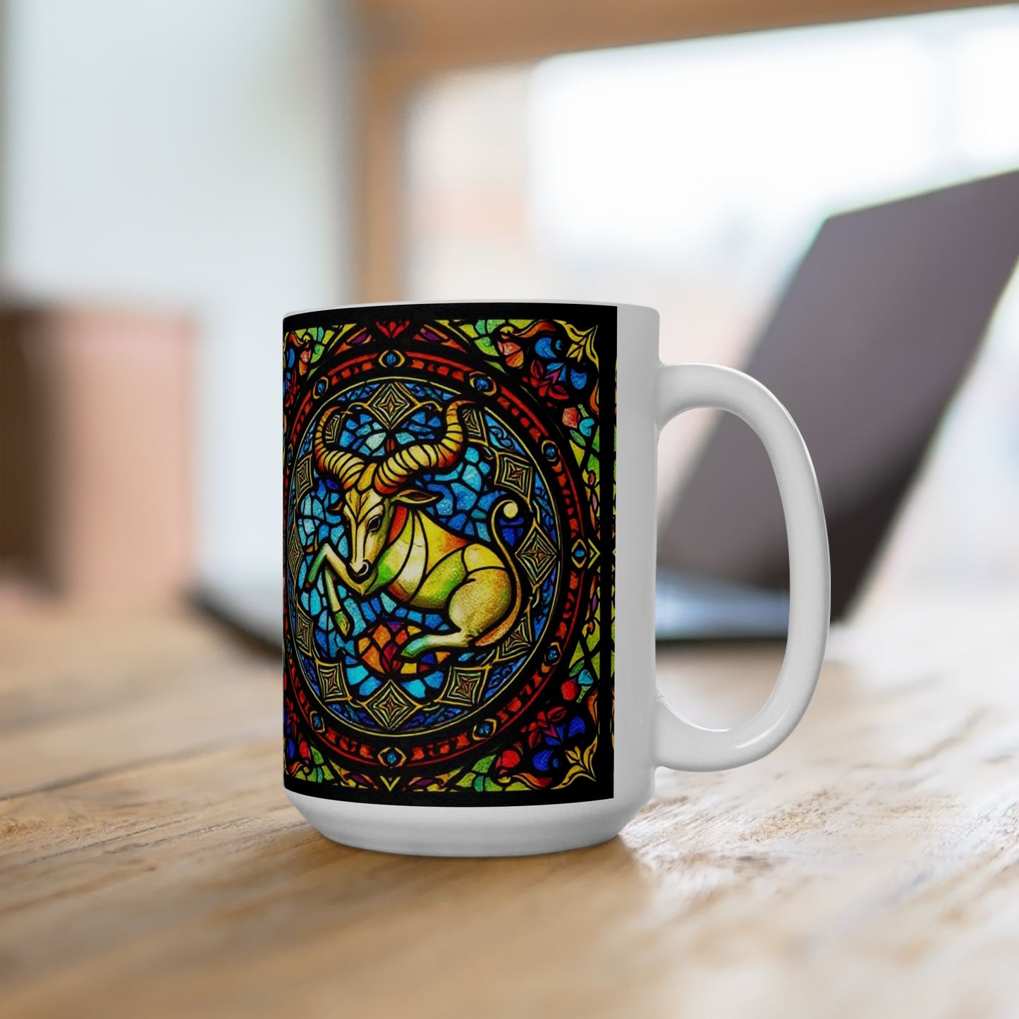 Ceramic Mug, (11oz, 15oz), Ceramic Coffee Mug, AOP, Glass Design v1, Taurus Zodiac