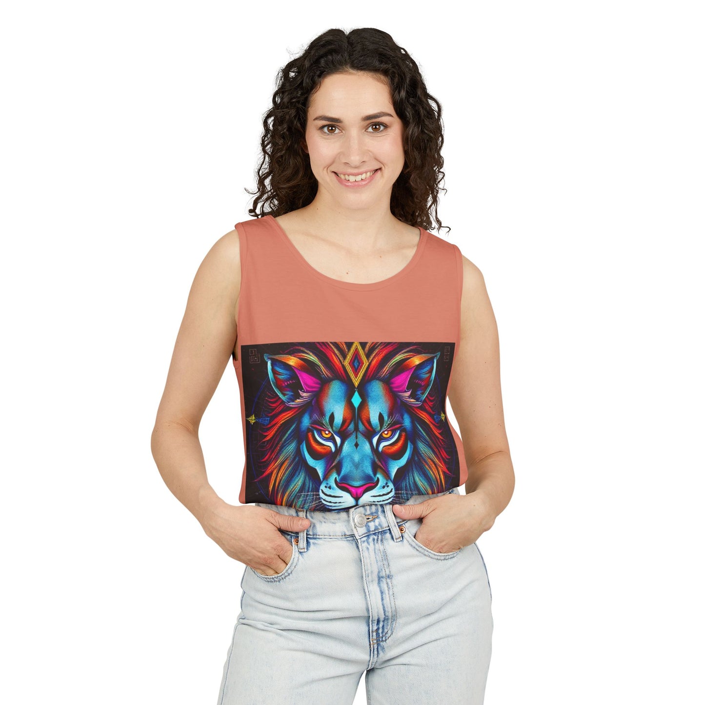 Unisex Garment-Dyed, Tank Top, Leo, Pop Art v1, 100% US cotton