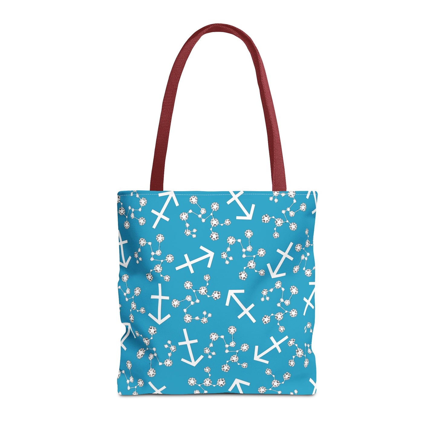 Tote Bag, Sagittarius Zodiac Sign, AOP, (Turquoise, White Print)