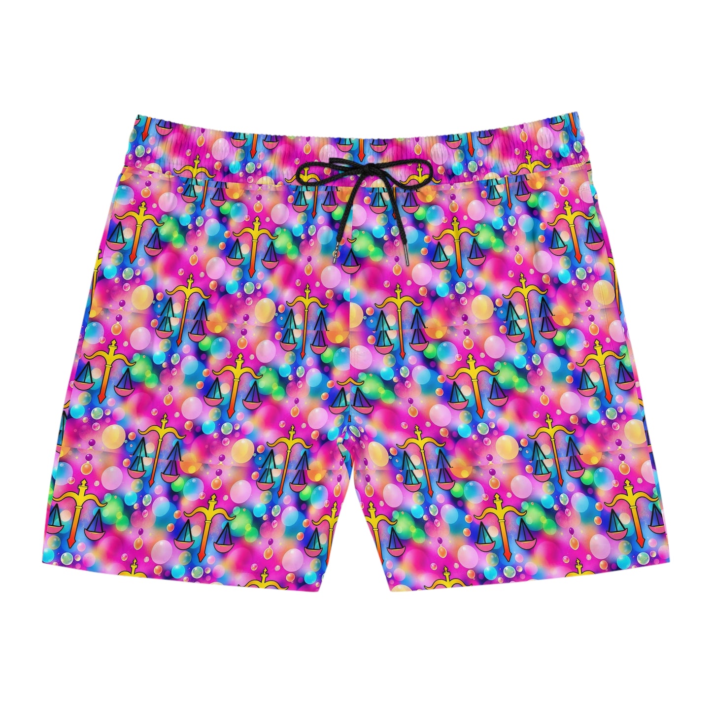 Men's Mid-Length Swim Shorts, (AOP), Libra, Zodiac v1, Bubble Pattern
