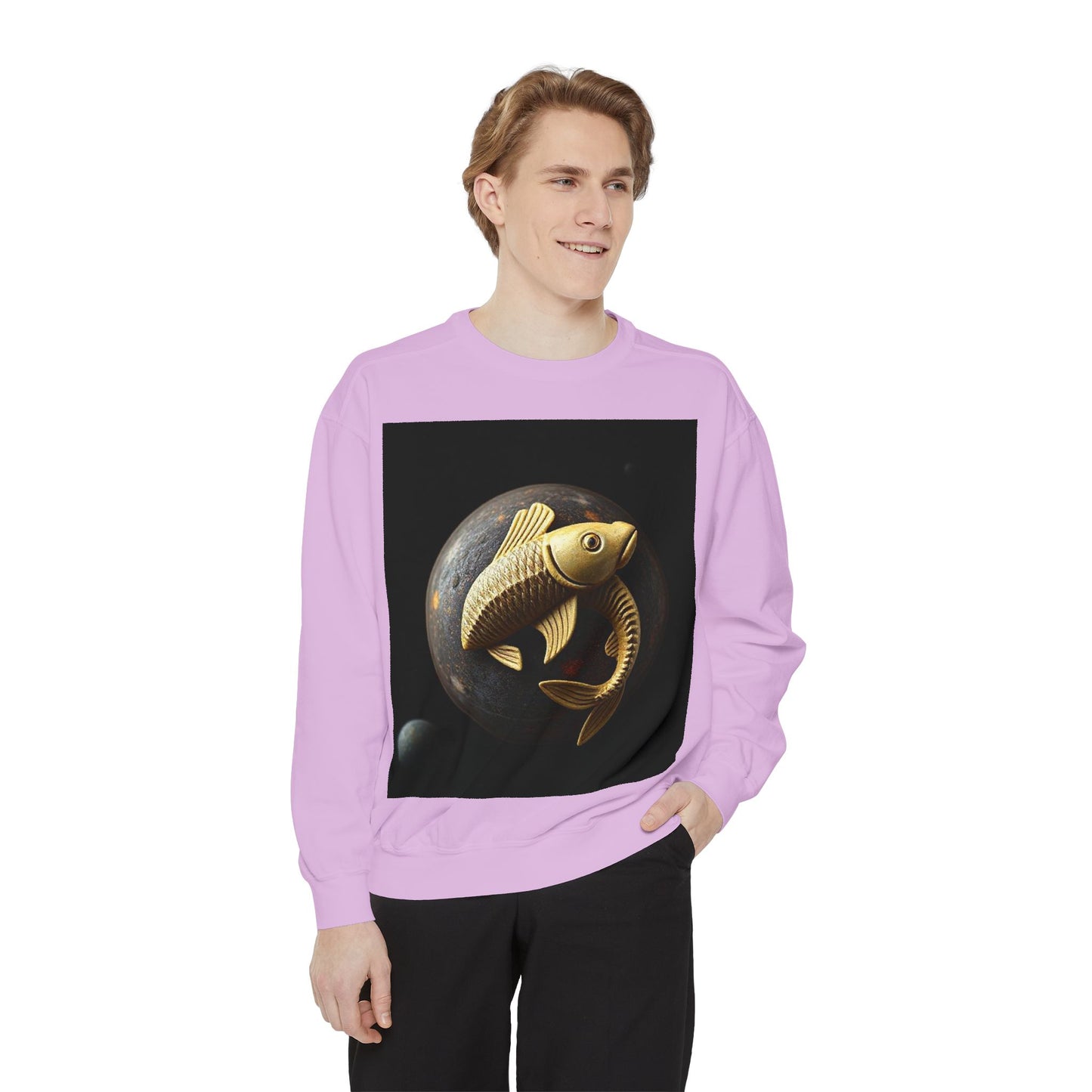 Garment-Dyed Sweatshirt, Unisex, Space Animal Design v1, Pisces