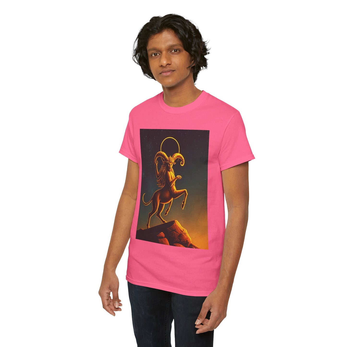 Unisex Heavy Cotton T-Shirt, Mountain Top 1v, Aries Zodiac Design