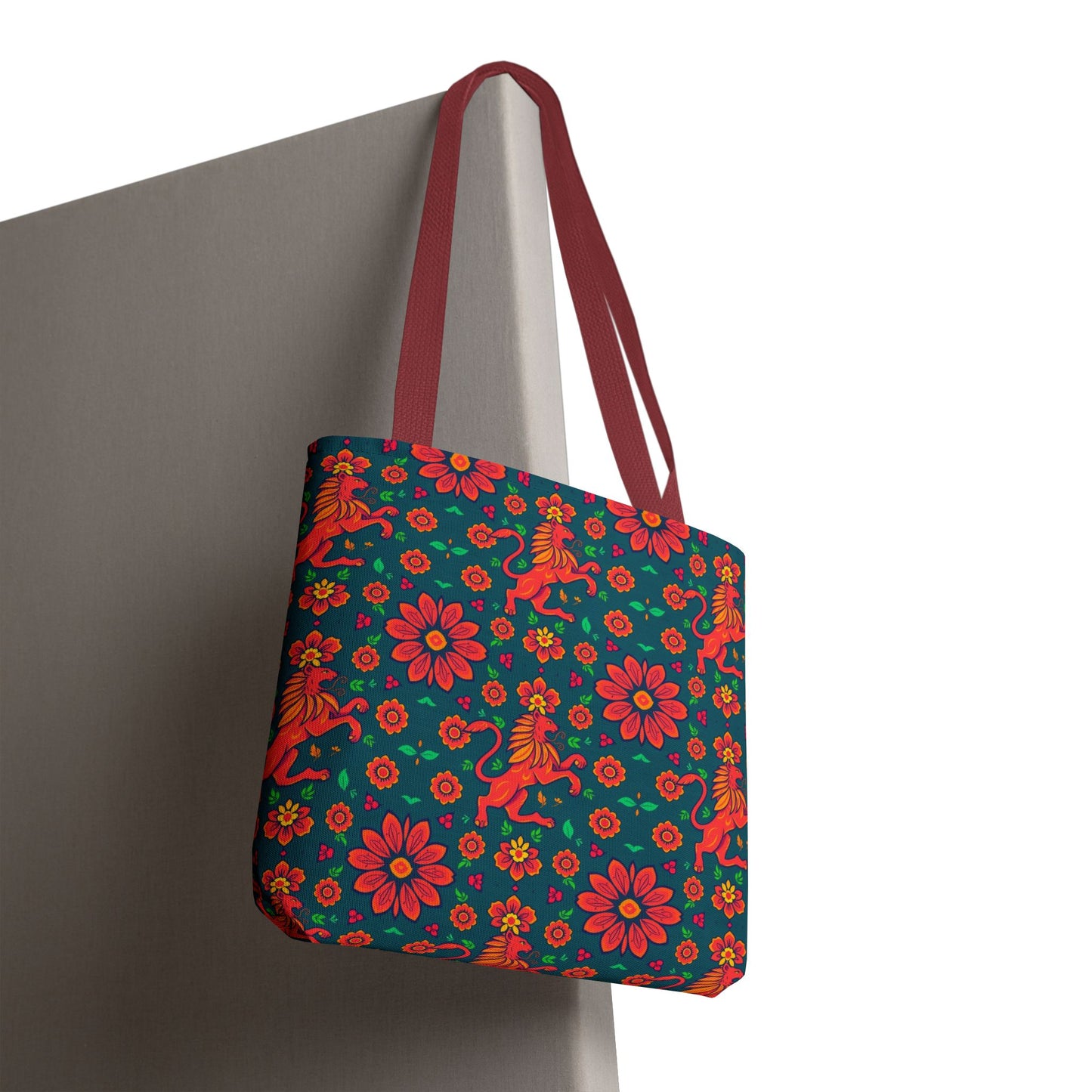 Tote Bag, (AOP), Leo, Zodiac v4, Flower Pattern