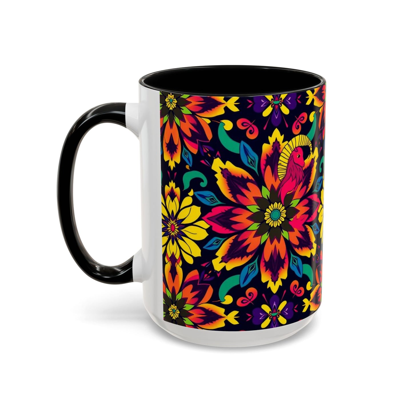 Accent Coffee Mug, Capricorn, Zodiac v4, Flower Pattern, (11, 15oz)