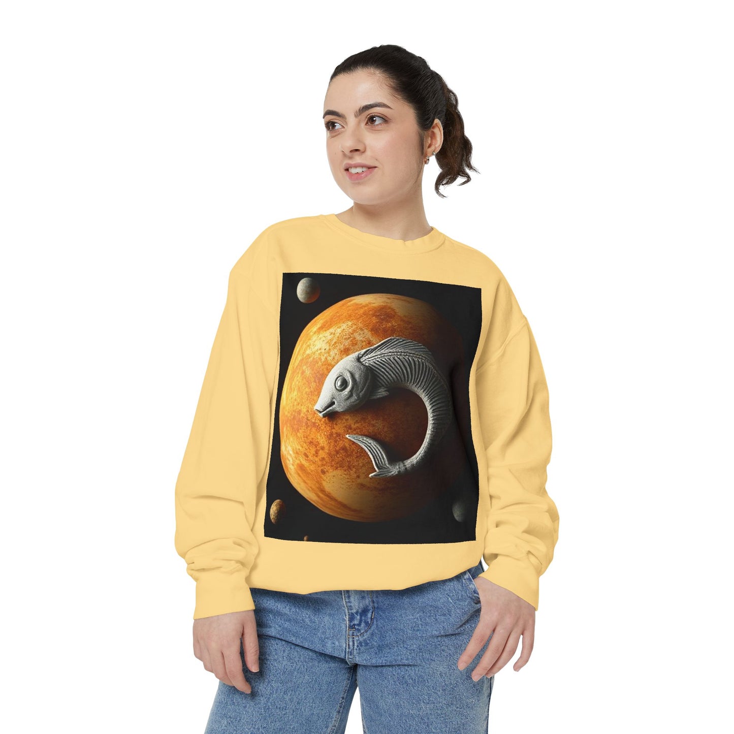 Garment-Dyed Sweatshirt, Unisex, Space Animal Design, Pisces