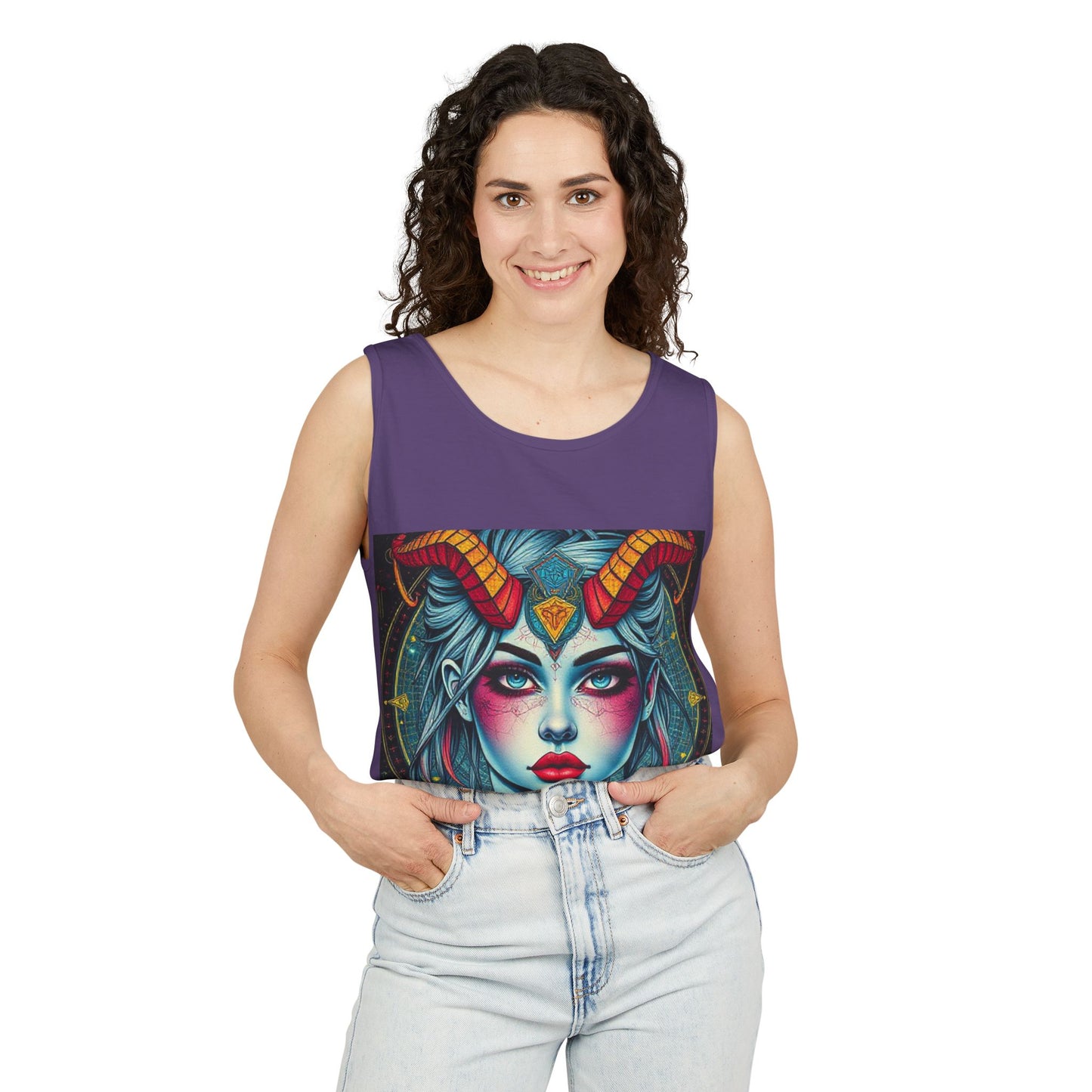 Unisex Garment-Dyed, Tank Top, Capricorn, Pop Art v1, 100% US cotton