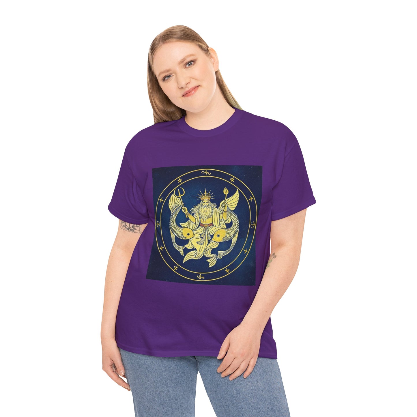Unisex Heavy Cotton T-Shirt, King of Pisces, Zodiac Design