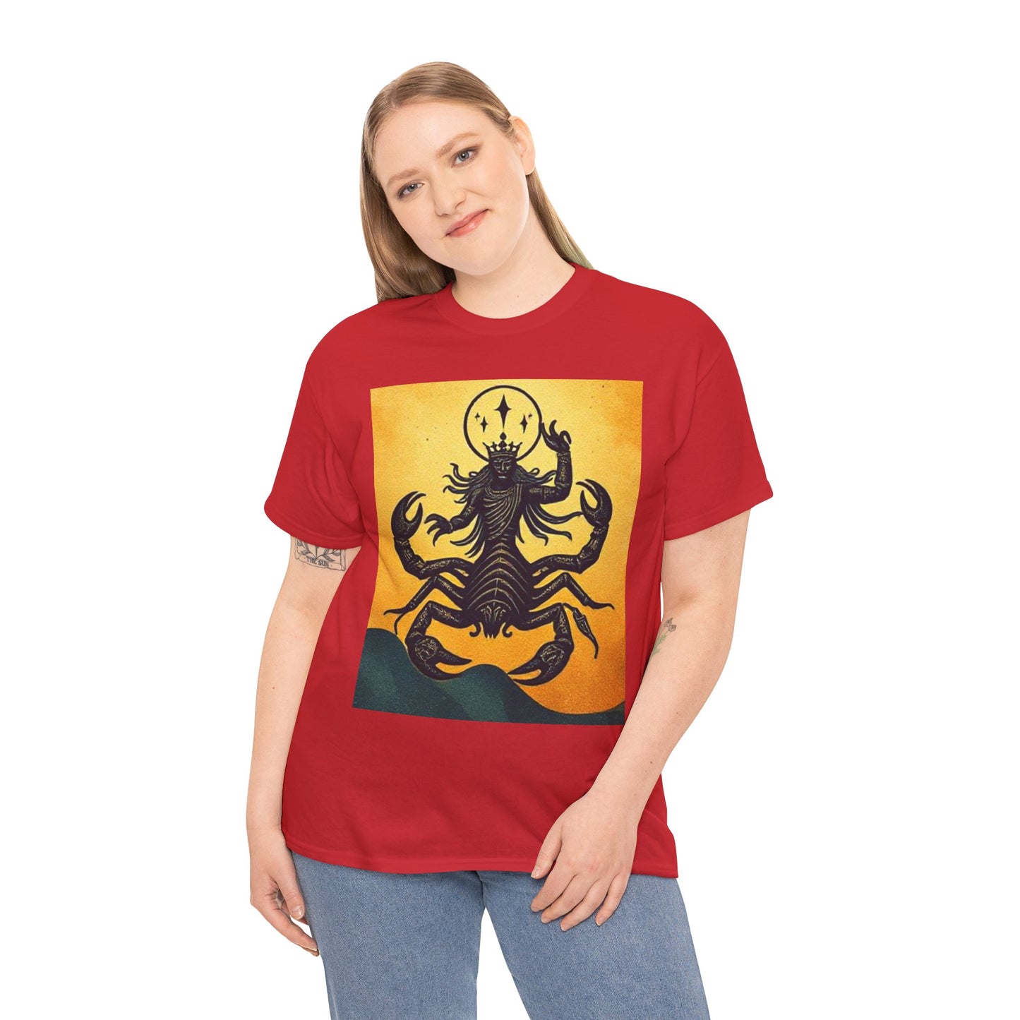 Unisex Heavy Cotton T-Shirt, Scorpion King, Print Art v1, Scorpio Zodiac Design