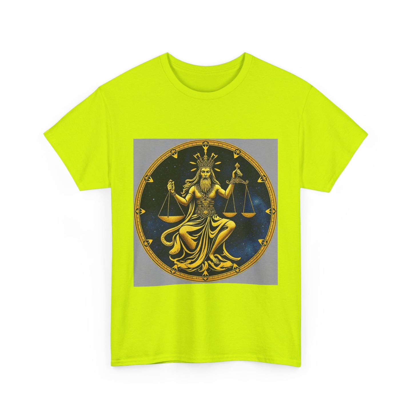 Unisex Heavy Cotton T-Shirt, Gold v1, Libra God, Zodiac Design