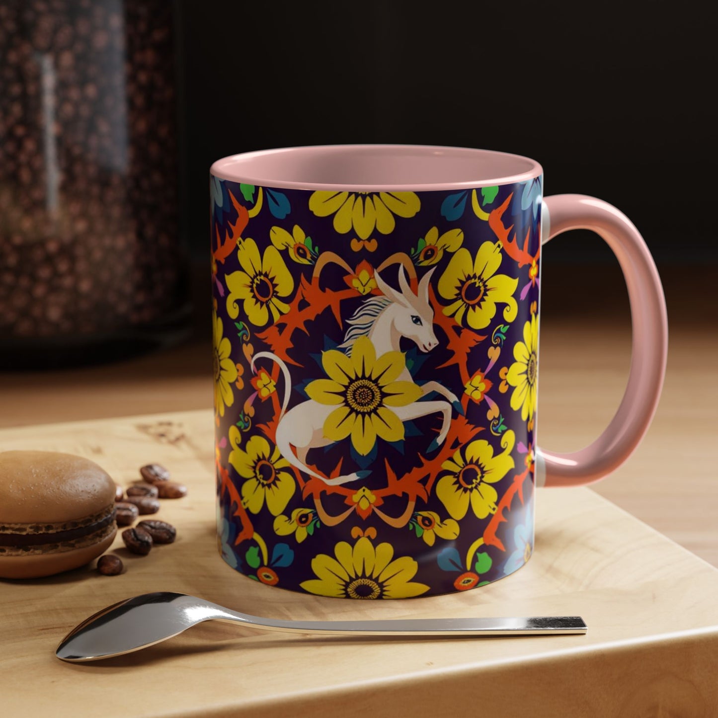 Accent Coffee Mug, Aquarius, Zodiac v1, Flower Pattern, (11, 15oz)