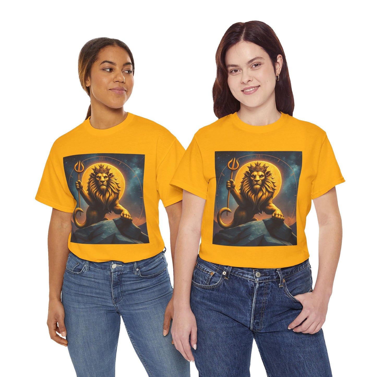 Unisex Heavy Cotton T-Shirt, King of Lions v2, Leo Zodiac Design