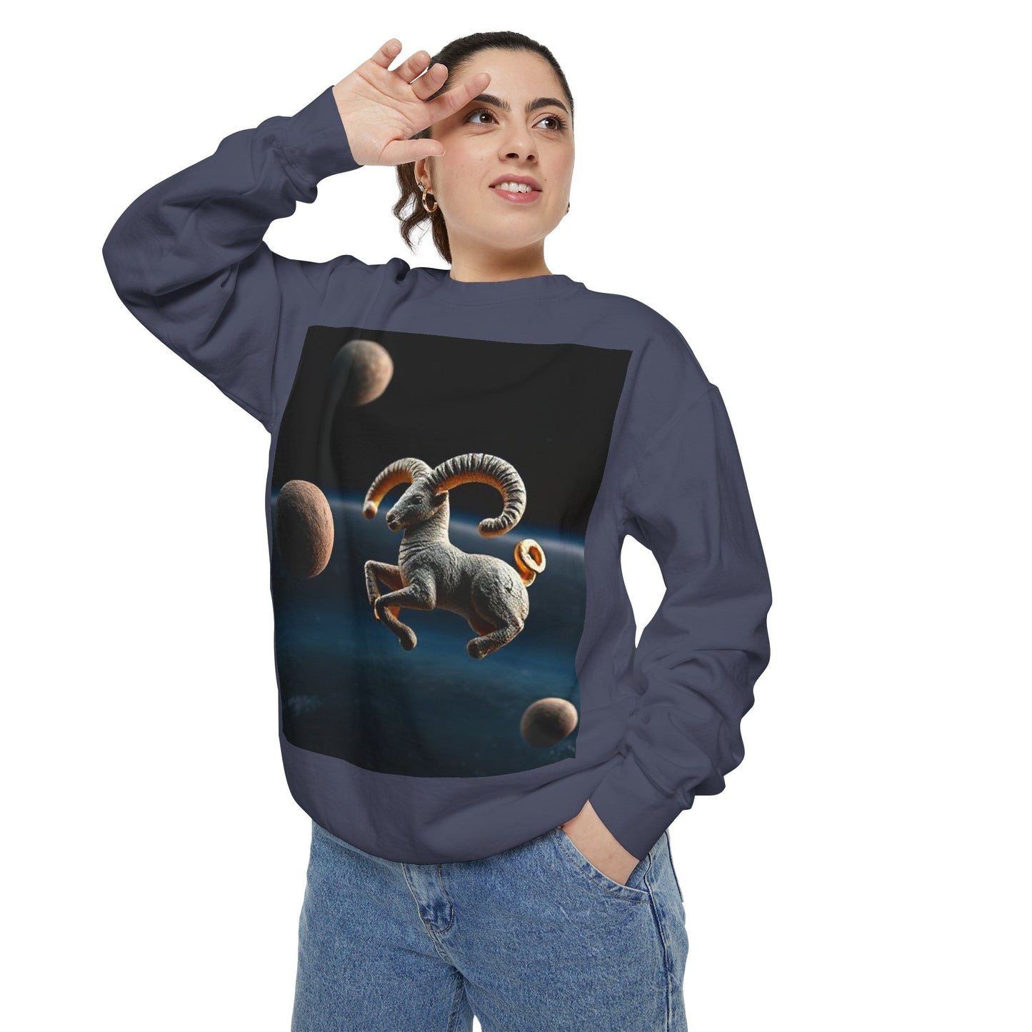Garment-Dyed Sweatshirt, Unisex, Space Animal Design v1, Aries