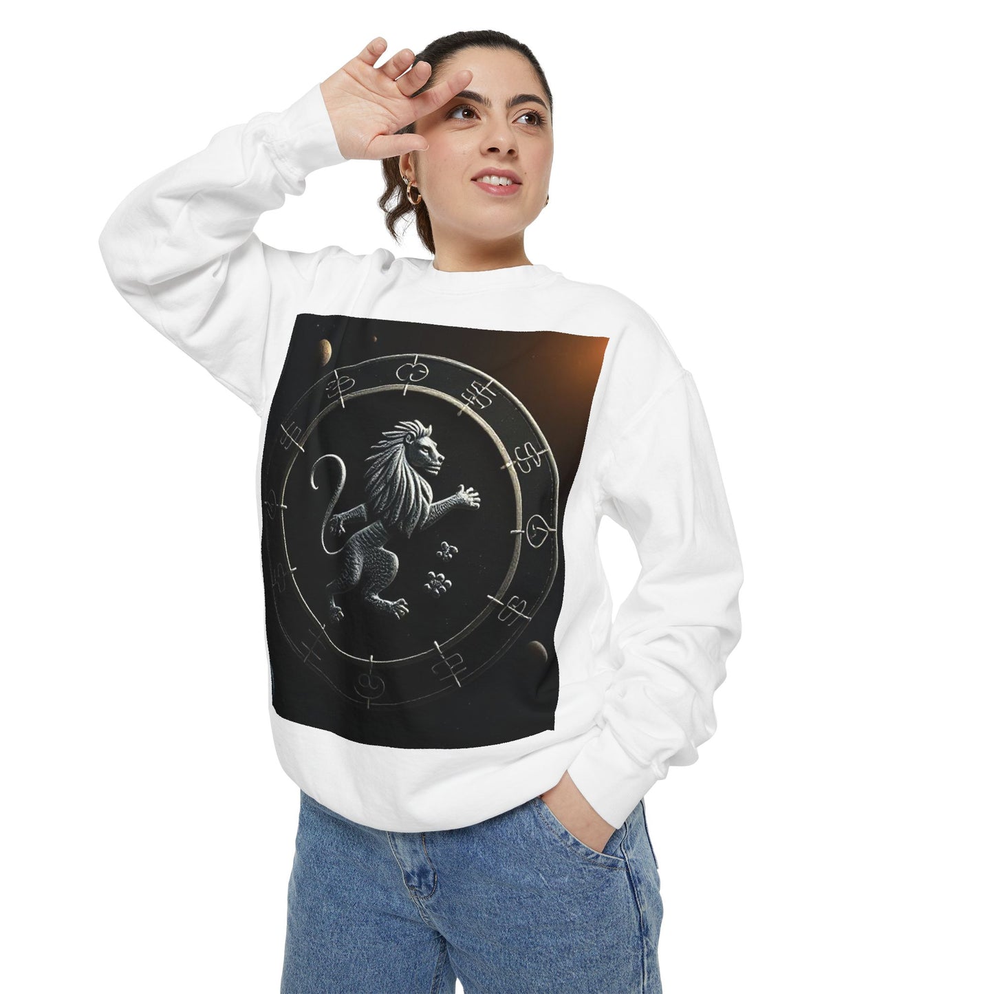 Garment-Dyed Sweatshirt, Unisex, Space Animal Design, Leo