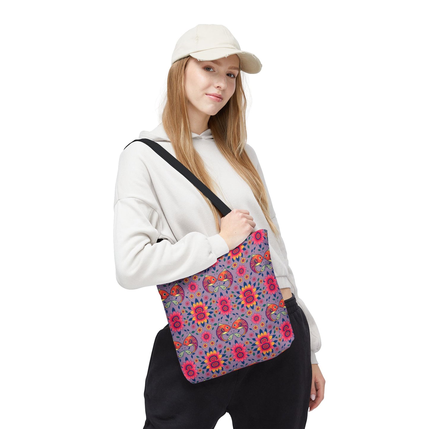 Tote Bag (AOP), Pisces, Zodiac v2, Flower Pattern