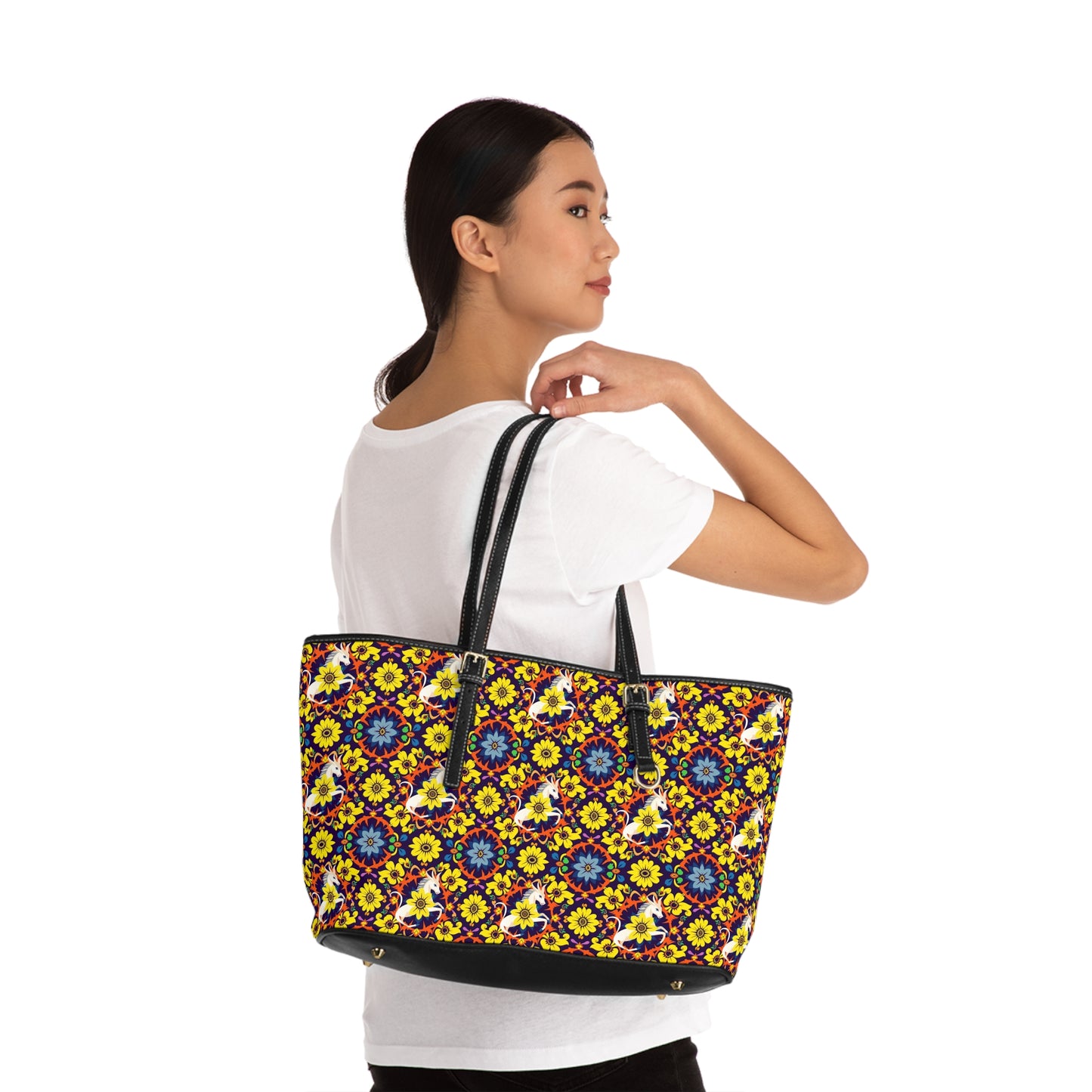 Leather Shoulder Bag, Aquarius, Zodiac, Flower Pattern