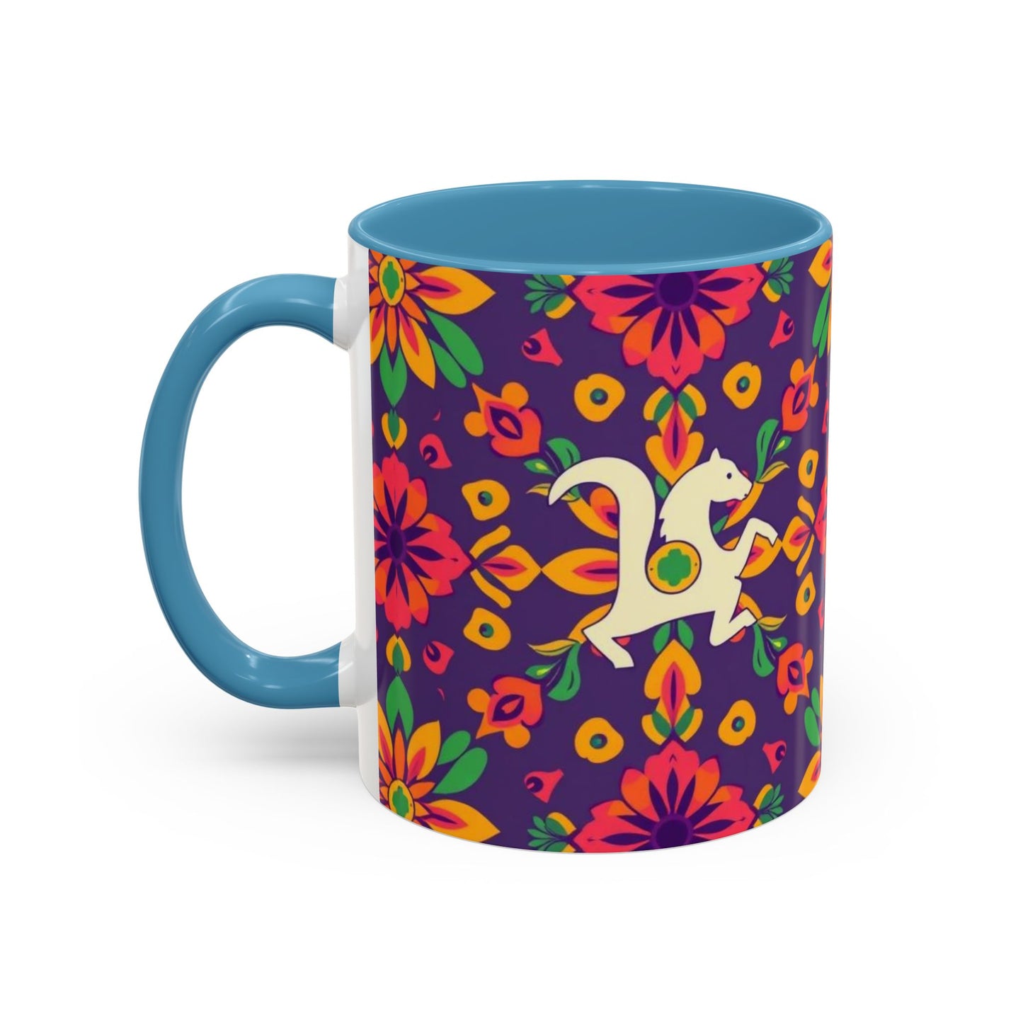 Accent Coffee Mug, Aquarius, Zodiac v2, Flower Pattern, (11, 15oz)