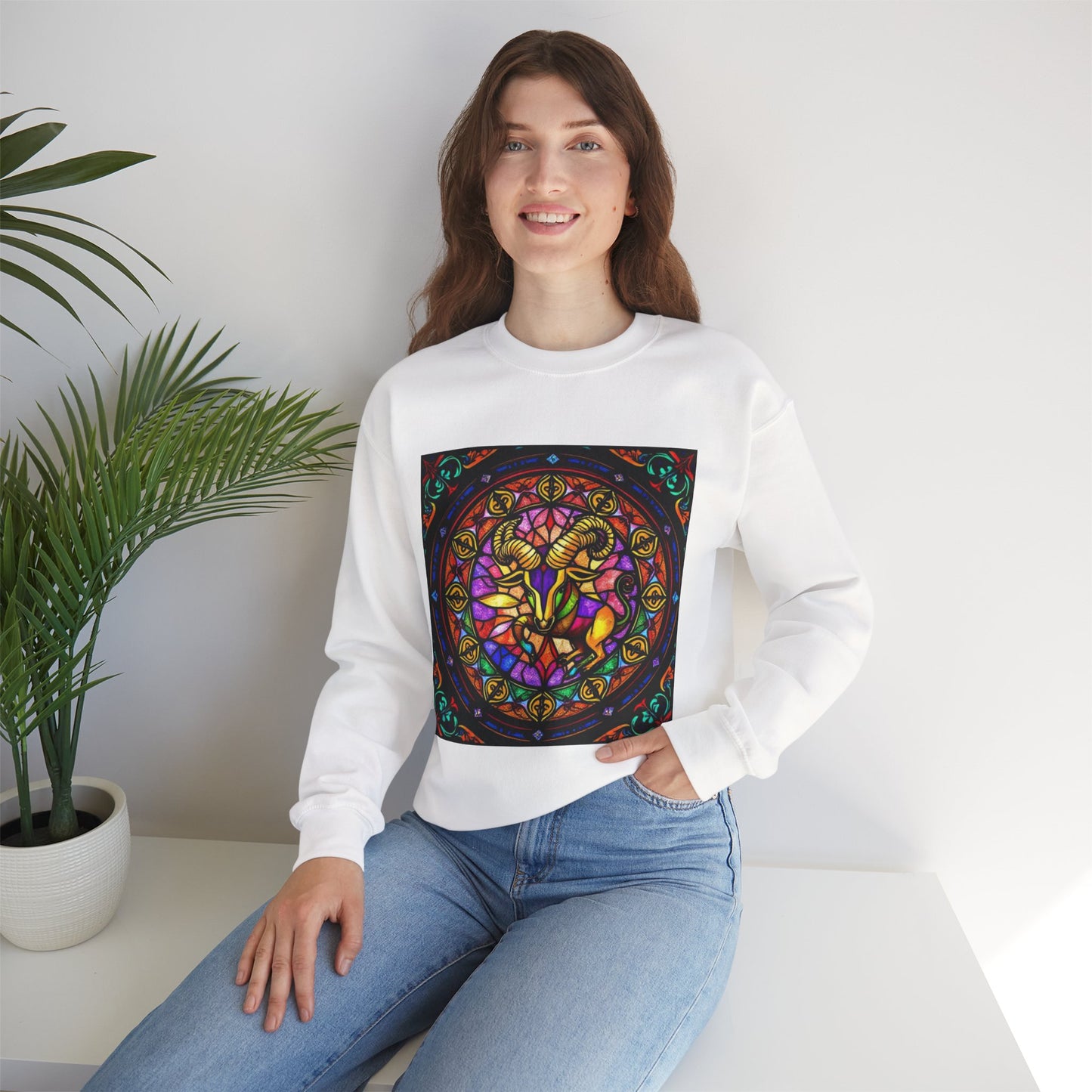 Unisex Heavy Blend™ Crewneck Sweatshirt, Glass 1, Taurus Zodiac Design