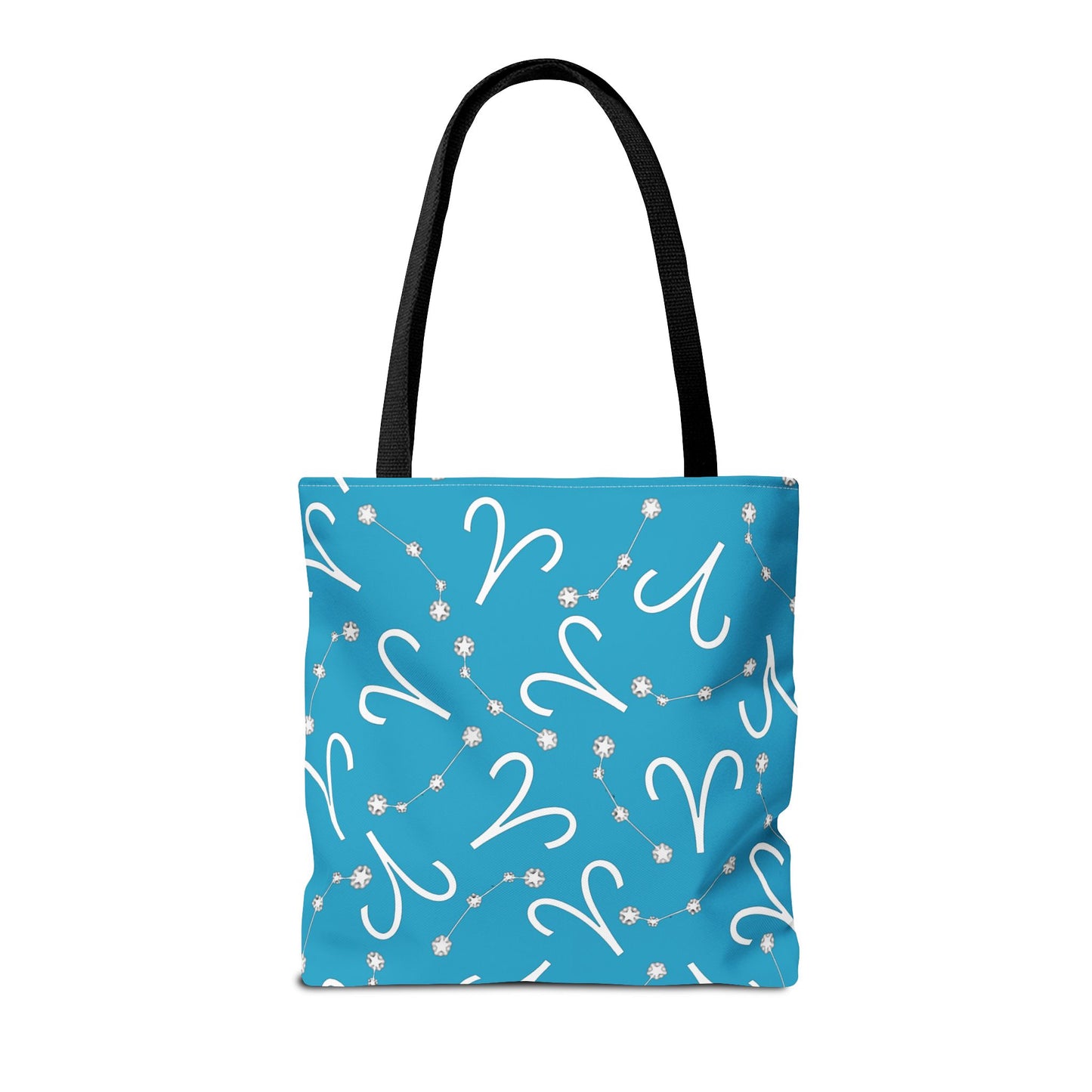 Tote Bag, Aries Zodiac Sign, AOP, (Turquoise, White)