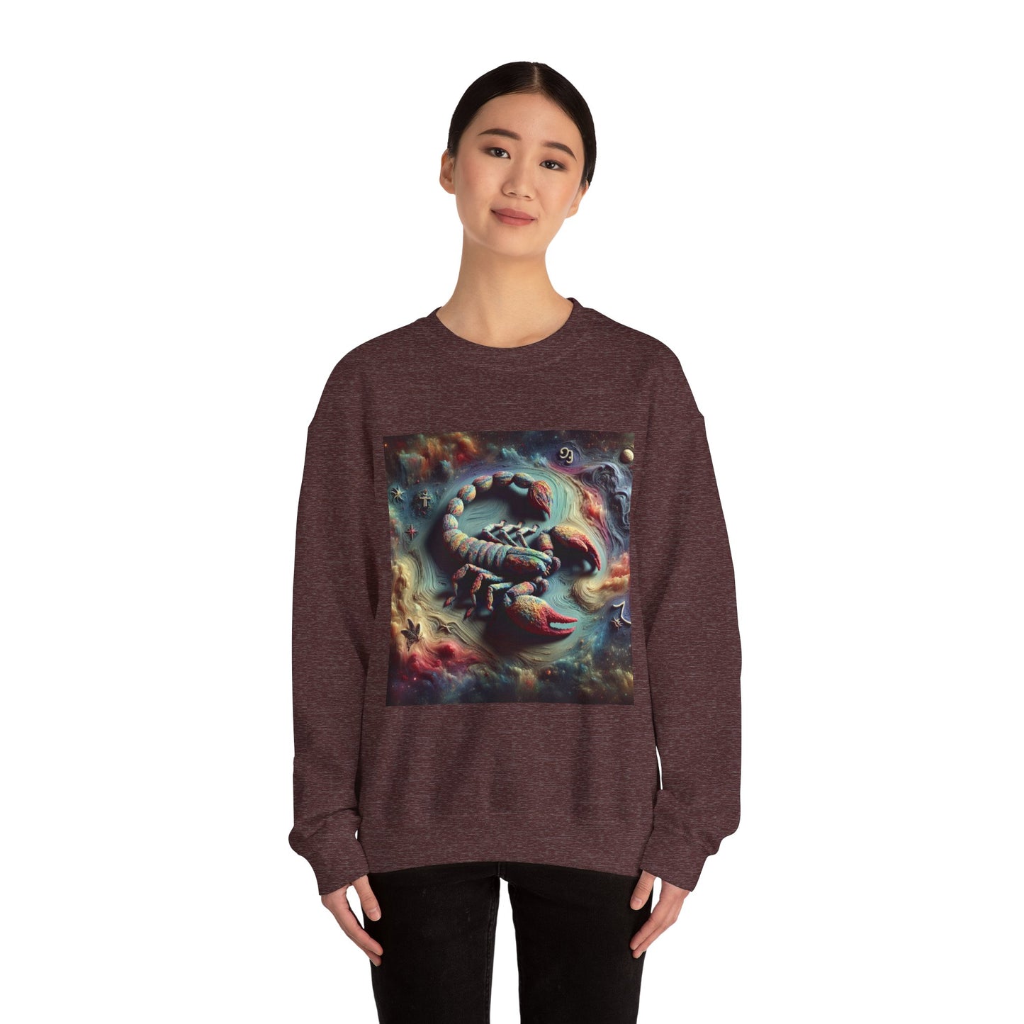 Unisex Heavy Blend™ Crewneck Sweatshirt, Trippy Mist Scorpion, Scorpio Zodiac Design