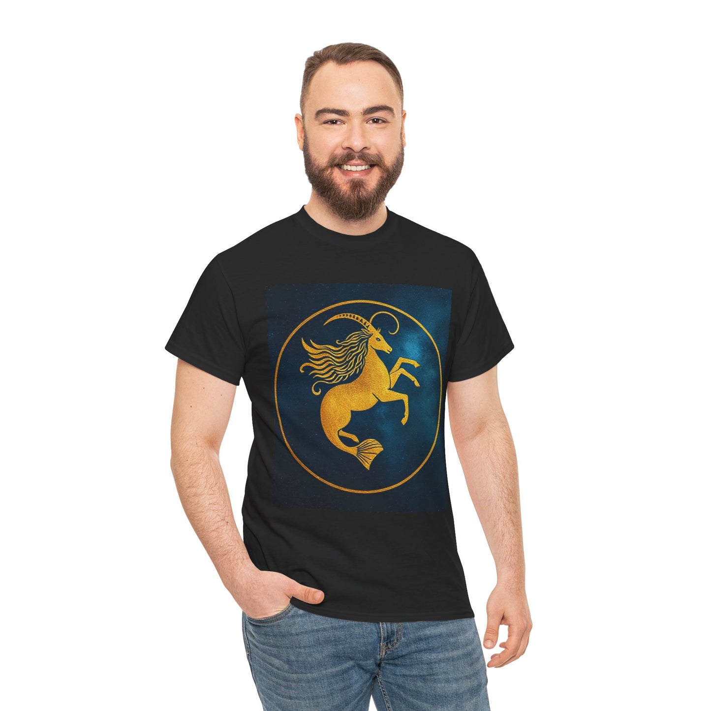 Unisex Heavy Cotton T-Shirt, Capricorn Animal v4, Symbol, Zodiac Design