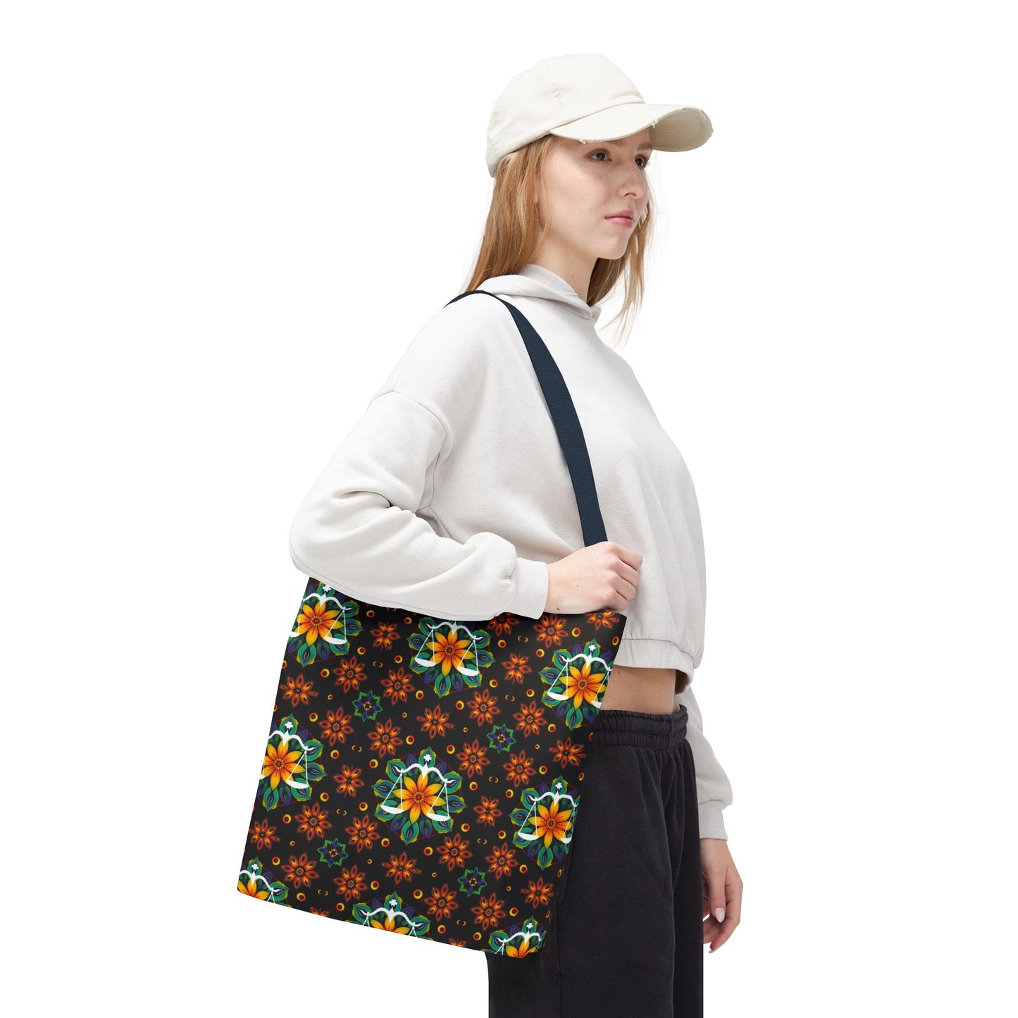 Tote Bag (AOP), Libra, Zodiac v2, Flower Pattern