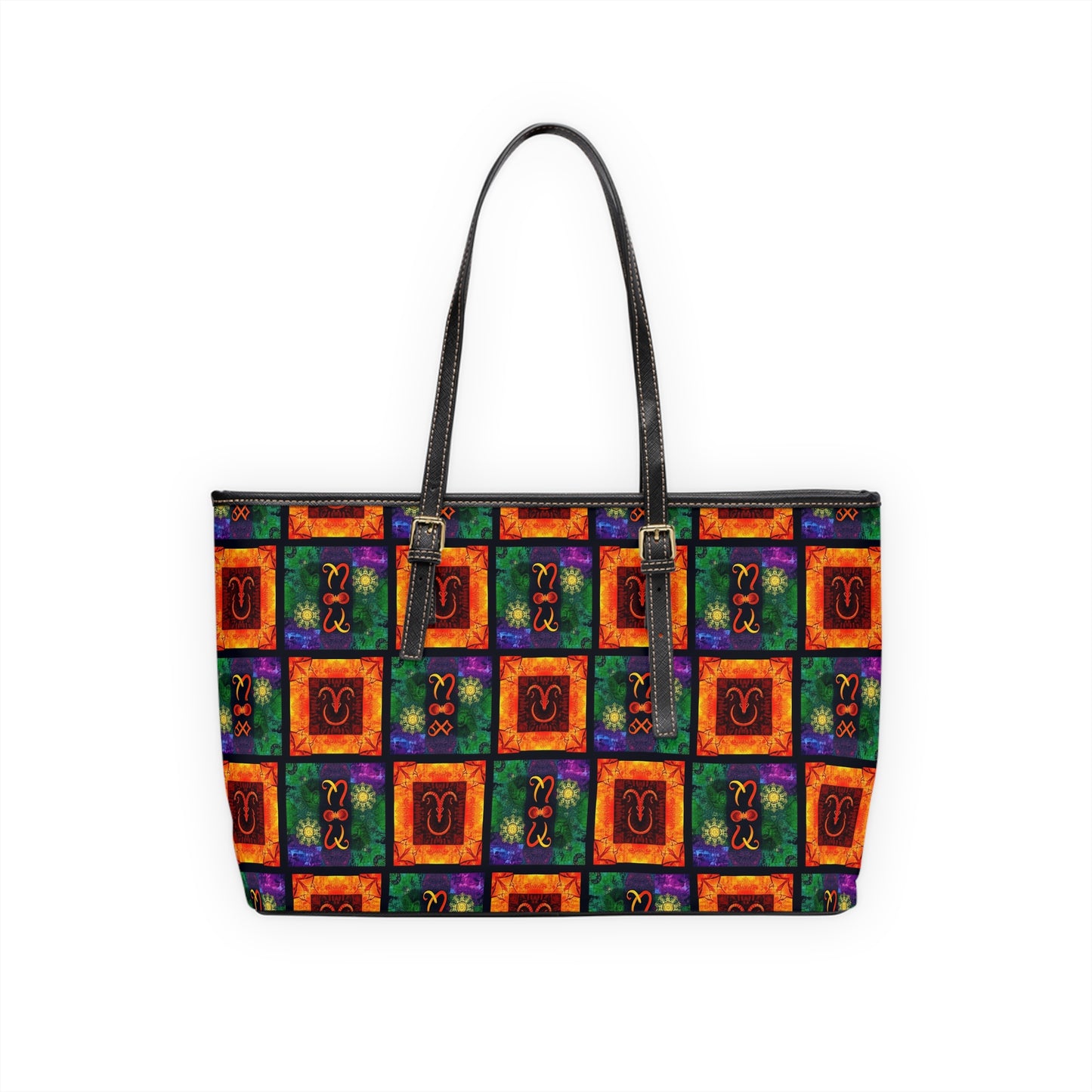 Leather Shoulder Bag, Capricorn, Zodiac v3, Shapes Pattern