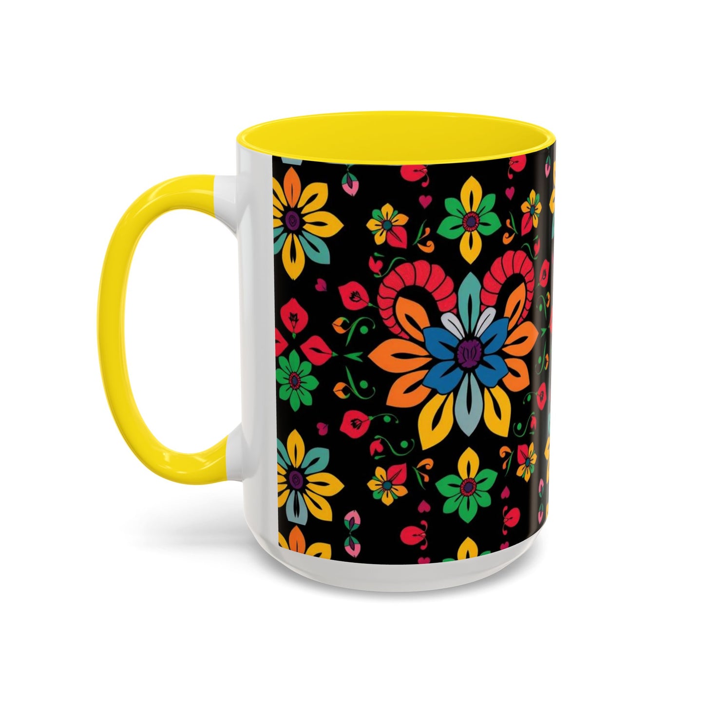 Accent Coffee Mug, Aries, Zodiac v3, Flower Pattern, (11, 15oz)