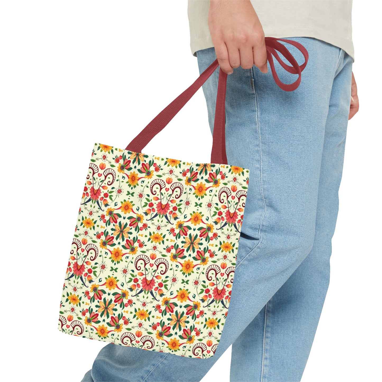 Tote Bag (AOP), Aries, Zodiac v2, Flower Pattern