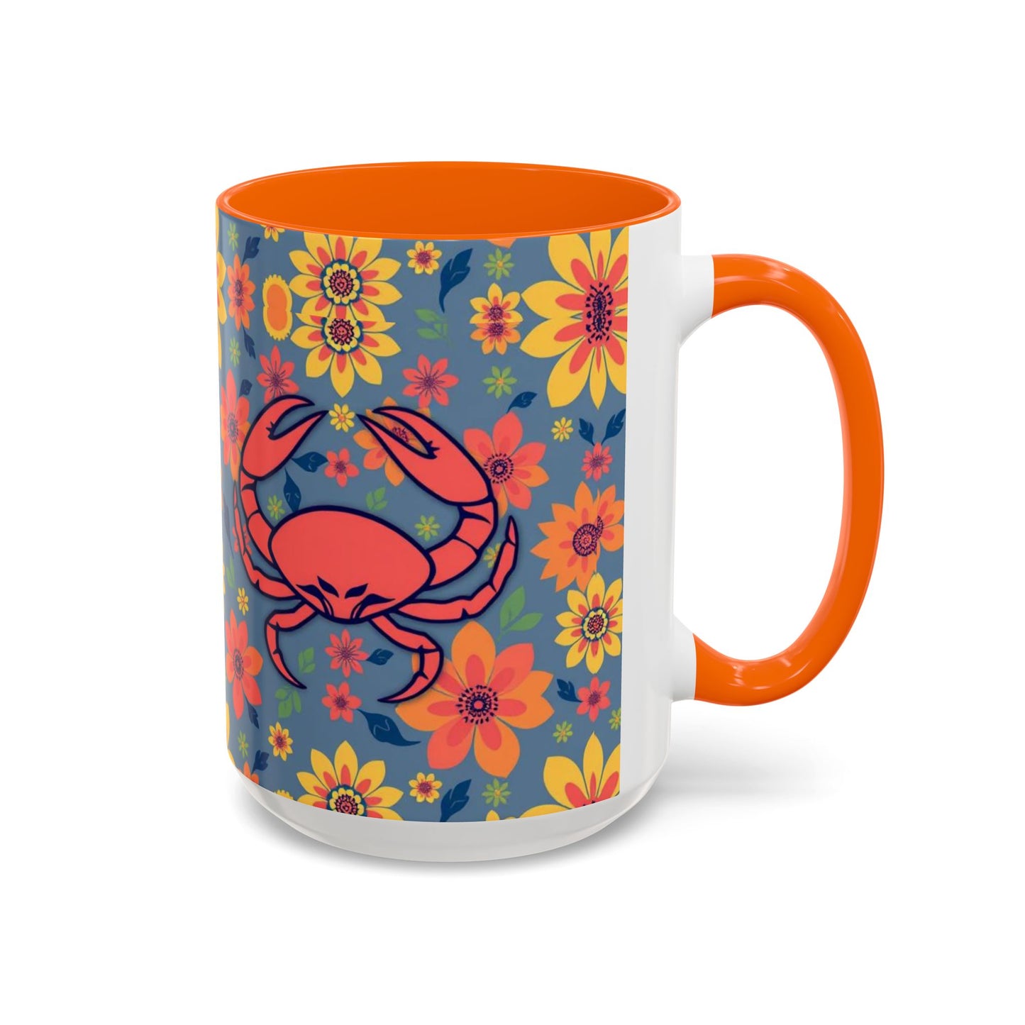 Accent Coffee Mug, Cancer, Zodiac v1, Flower Pattern, (11, 15oz)