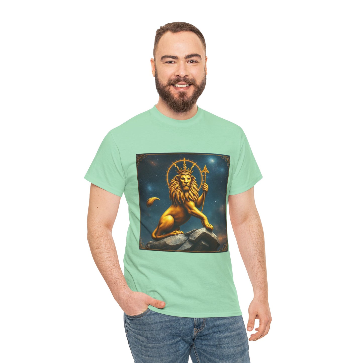 Unisex Heavy Cotton T-Shirt, King of Lions, Leo Zodiac Design