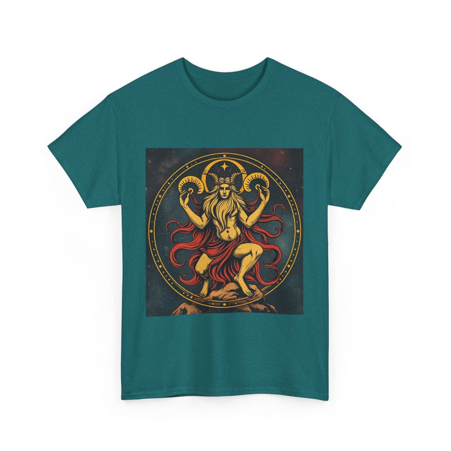 Unisex Heavy Cotton T-Shirt, Aries God 3v, Zodiac Design