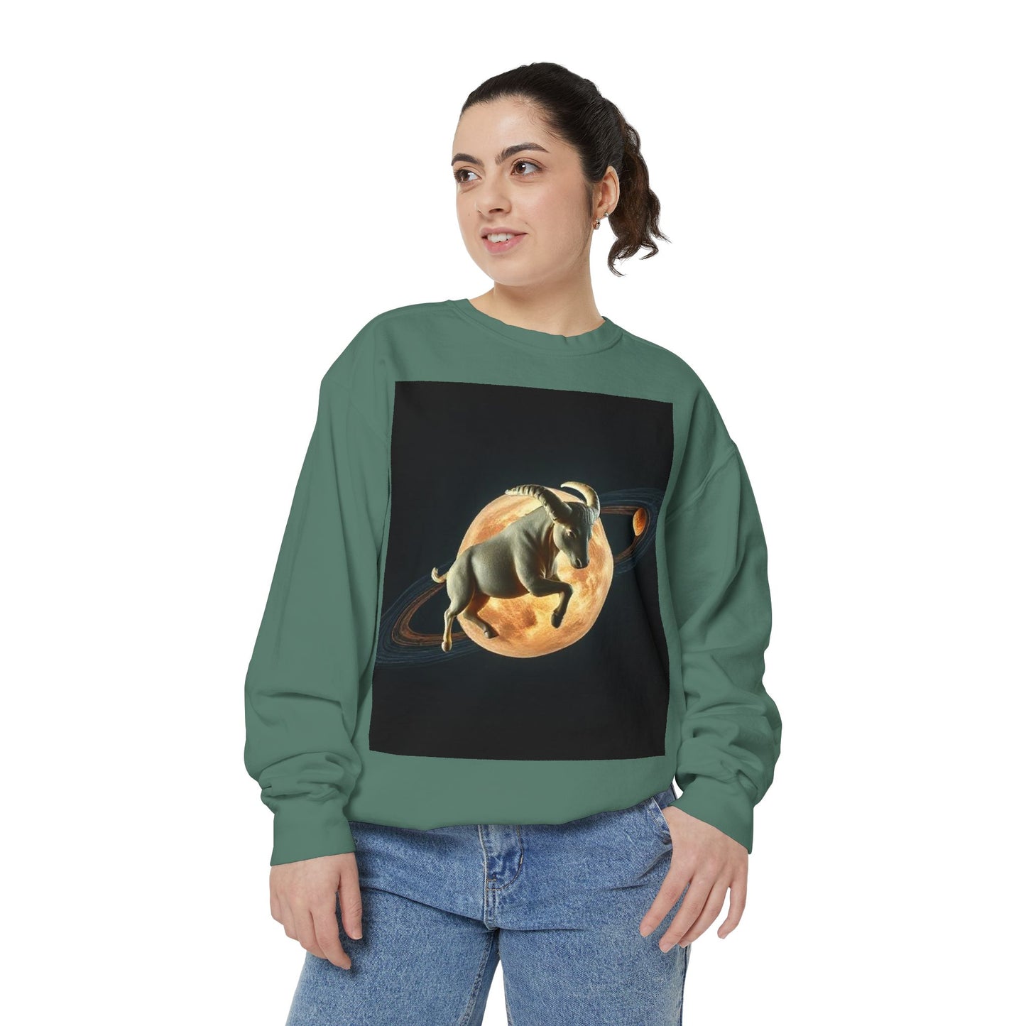 Garment-Dyed Sweatshirt, Unisex, Space Animal Design v1, Taurus