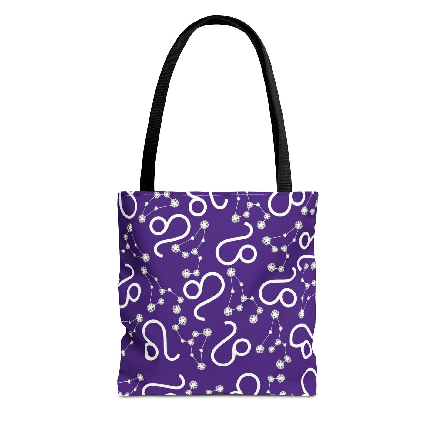 Tote Bag, Leo Zodiac Sign, AOP, (Purple, White)