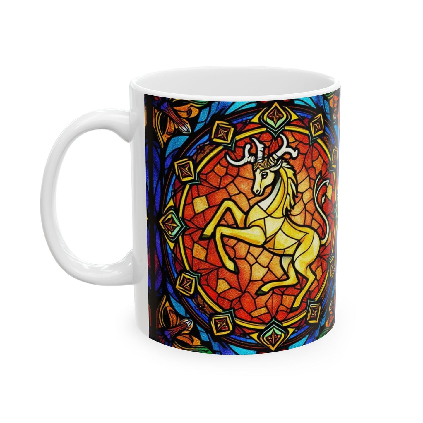 Ceramic Mug, (11oz, 15oz), Ceramic Coffee Mug, AOP, Glass Design, Capricorn Zodiac