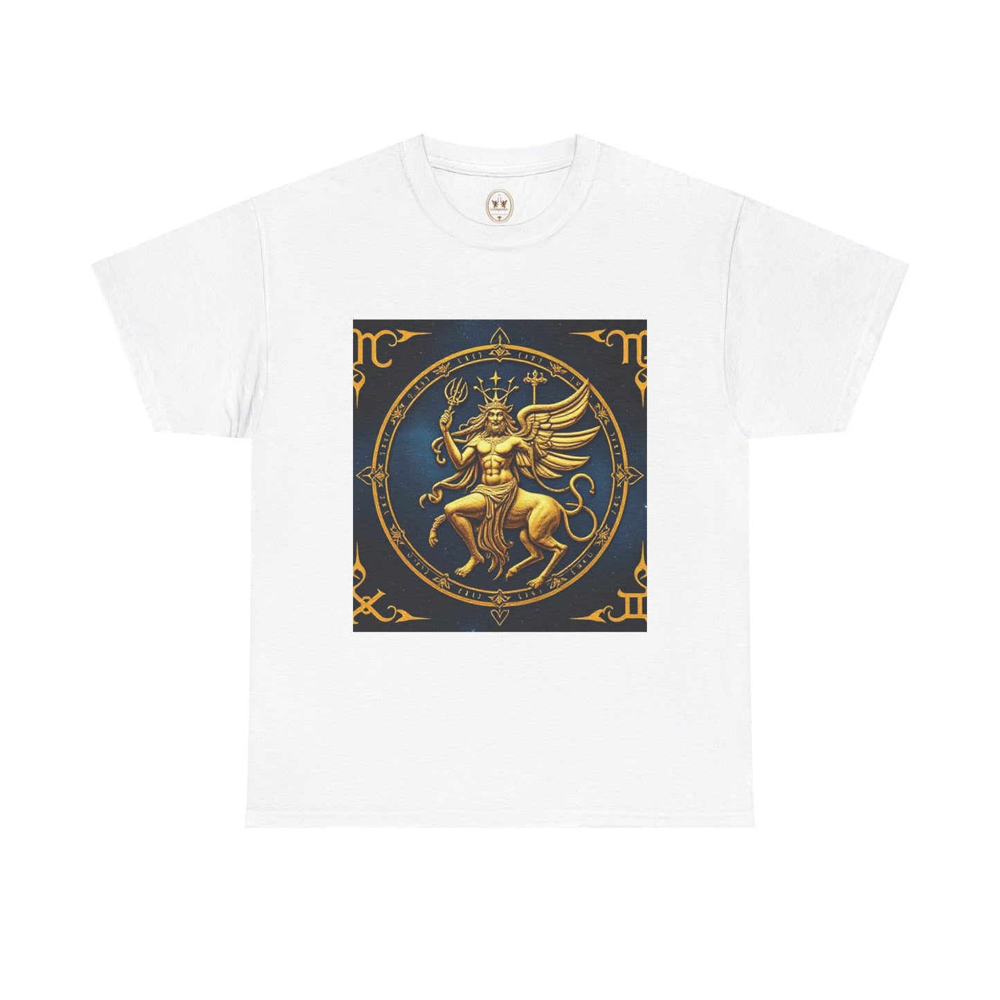 Unisex Heavy Cotton T-Shirt, Gold Angel, Symbol, Virgo Zodiac Design