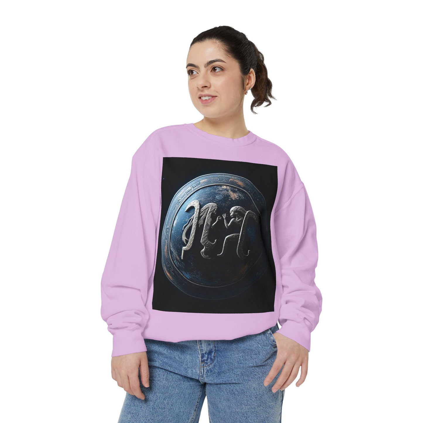Garment-Dyed Sweatshirt, Unisex, Space Symbol Design, Gemini