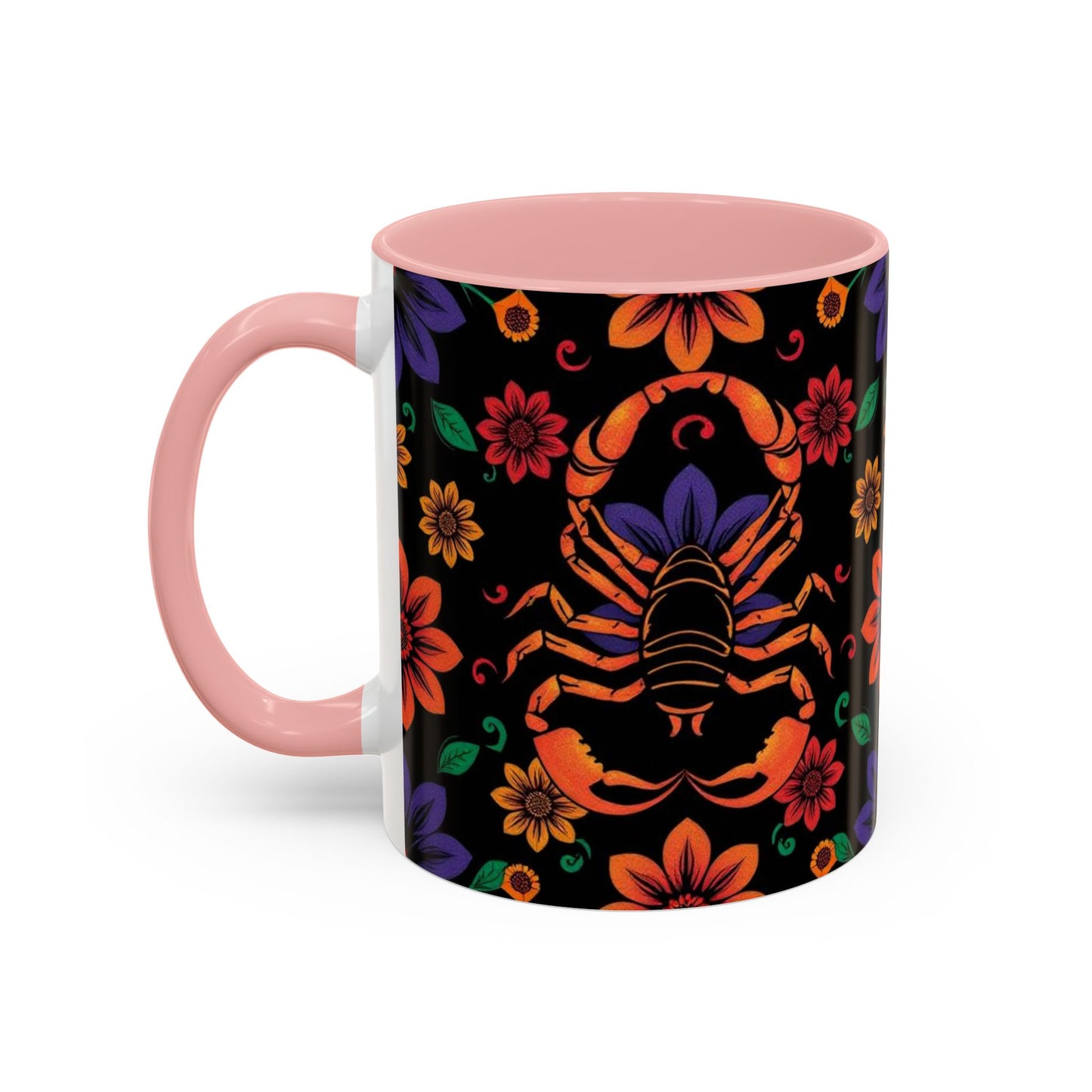 Accent Coffee Mug, Scorpio, Zodiac. Flower Pattern, (11, 15oz)
