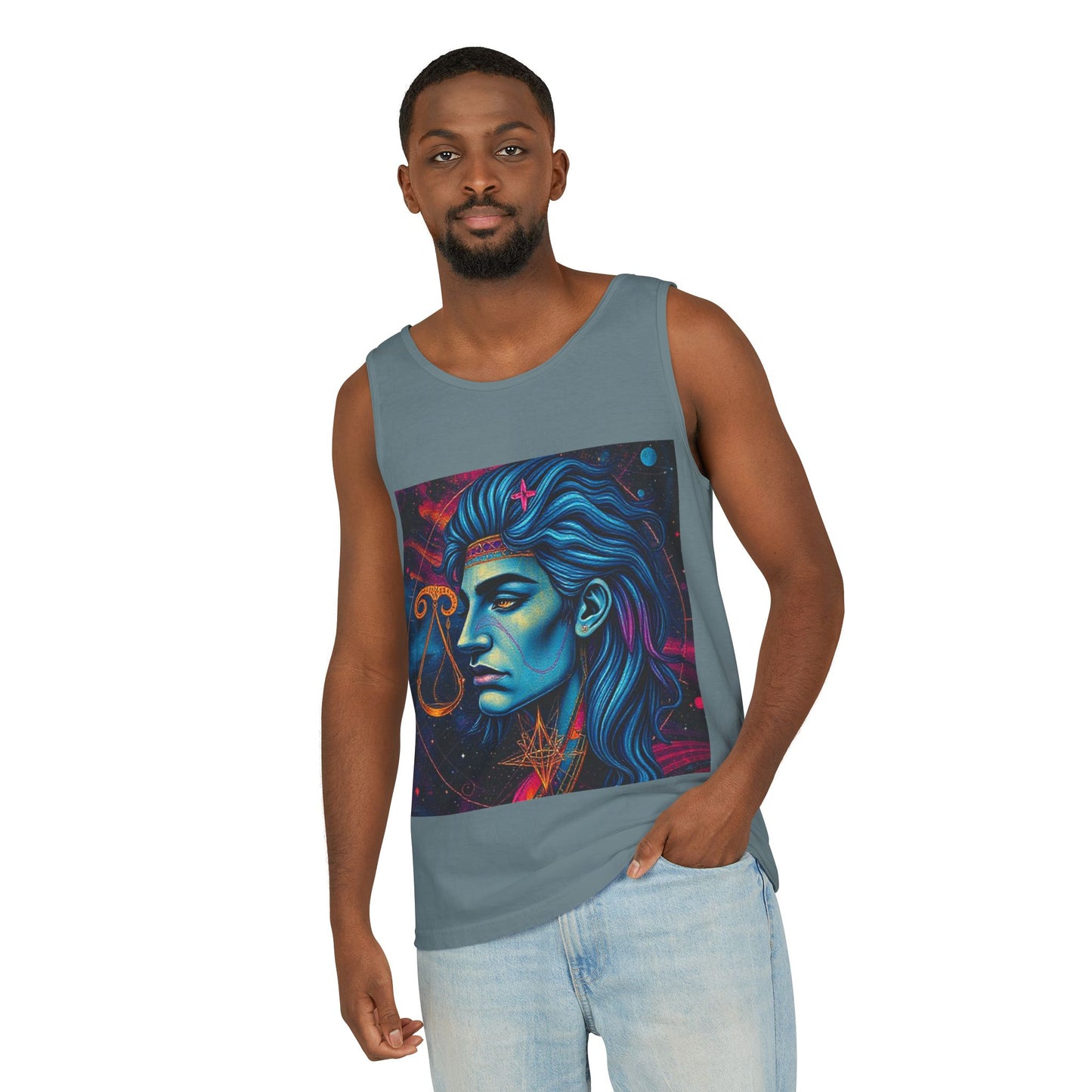 Unisex Garment-Dyed, Tank Top, Libra Design, Pop Art v1, 100% US cotton