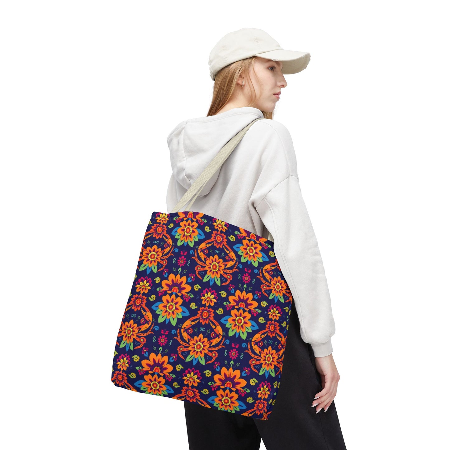 Tote Bag, (AOP), Cancer, Zodiac v6, Flower Pattern